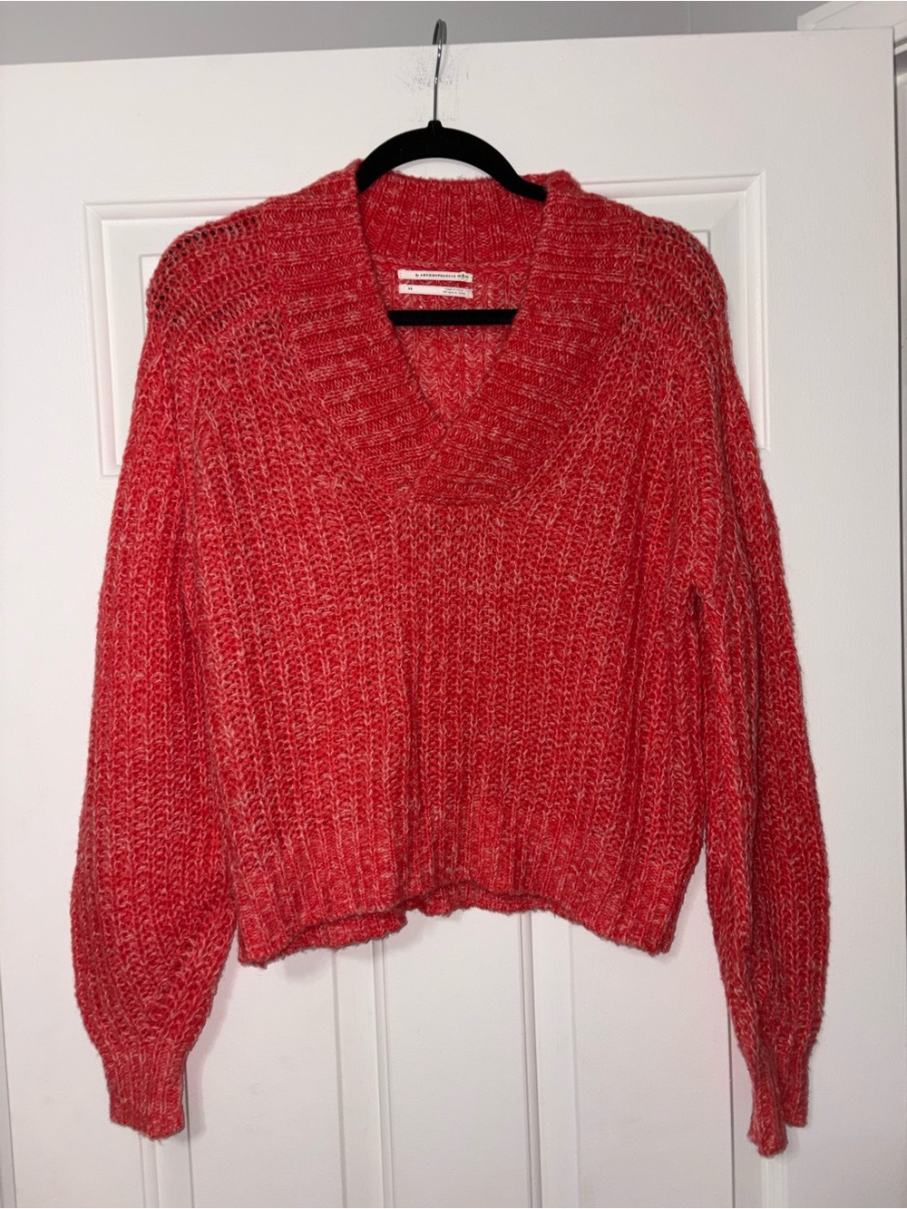 Anthropologie Coral Red Scoop-Neck Chunky Knit Sweater